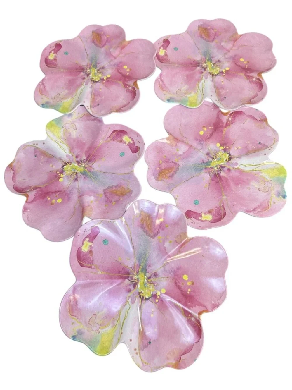 Set of 5 Pink Hibiscus Flower Shaped Melamine Dinner Plates 13